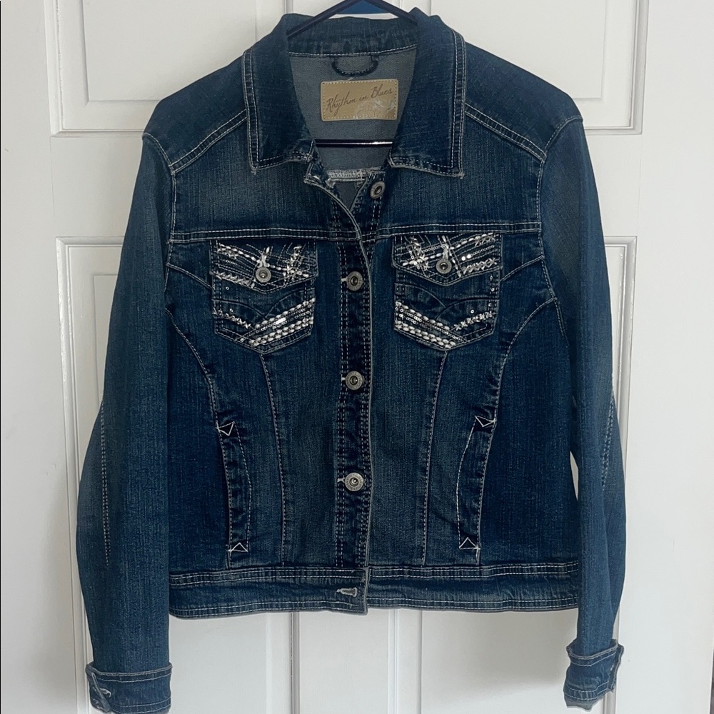 Rhythm in Blues Denim Jacket with Embellishments